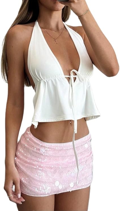 Y2K Low Rise Sequin Mini Skirt Club Party Sparkly Micro Skirt Music Festival Glitter Bottoms Rave Outfits