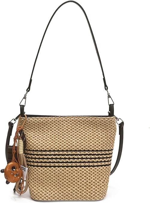 Woven Beach Shoulder Handbag For Women Straw Crossbody Bag Colorful Striped Tote Bags Summer Purse