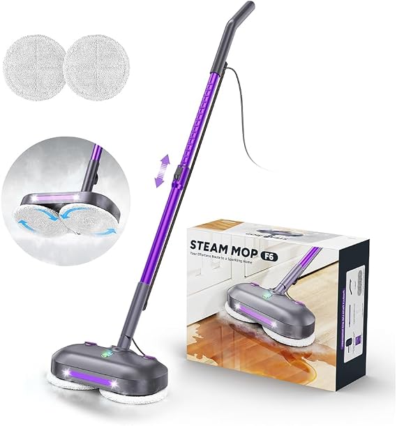 Scrubbing Steam Mop with Rotating Pad,Spin Steam Cleaner for Floor Cleaning | Large Tank|23FT Cord| LED Headlights| Reusable Pads| Self-Standing| Safe for Hard Floor/Laminate/Marble