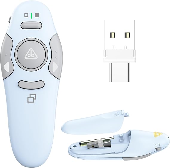 QUI Presentation Clicker Wireless Presenter Remote, Blue, A-C | Clicker for PowerPoint Presentation Remote, PowerPoint Slide Advancer for Mac/Windows/Google Slide/Keynote