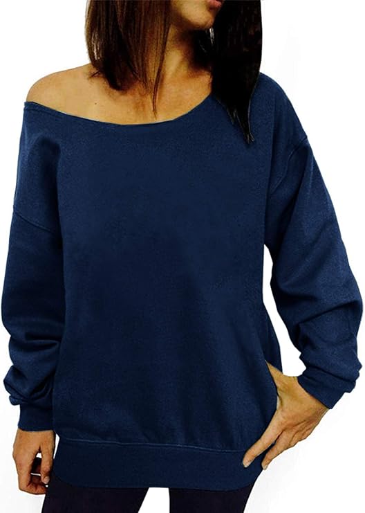 Womens Off Shoulder Sweatshirt Slouchy Pullover Tops
