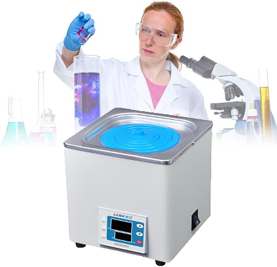Digital Lab Water Bath,Stainless Steel Liner General Purpose Anti-Dry Burning Thermostatic Water Bath with Digital Display and Protective Cover Lid for Lab Use (1hole)