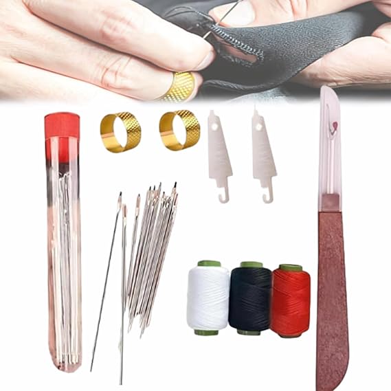 34 PCS Big Eye Steel Needles Set, 37PCS Sewing Tool Set, Needle and Thread Kit for Sewing Clothes, Portable DIY Hand Made Craftset, Needles and Thread Kits