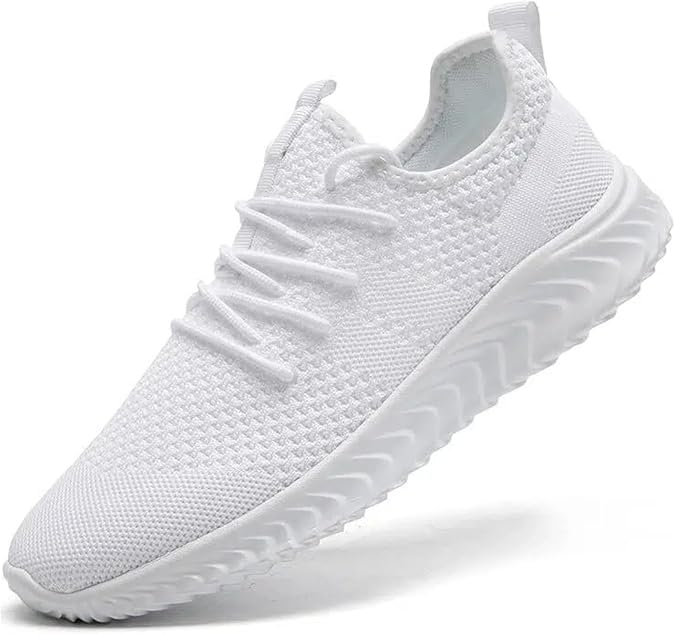 Mens Running Shoes Tennis White Walking Sneakers Gym Workout Slip on Athletic Fashion Sports Lightweight Breathable Jogging Shoes Size 6.5