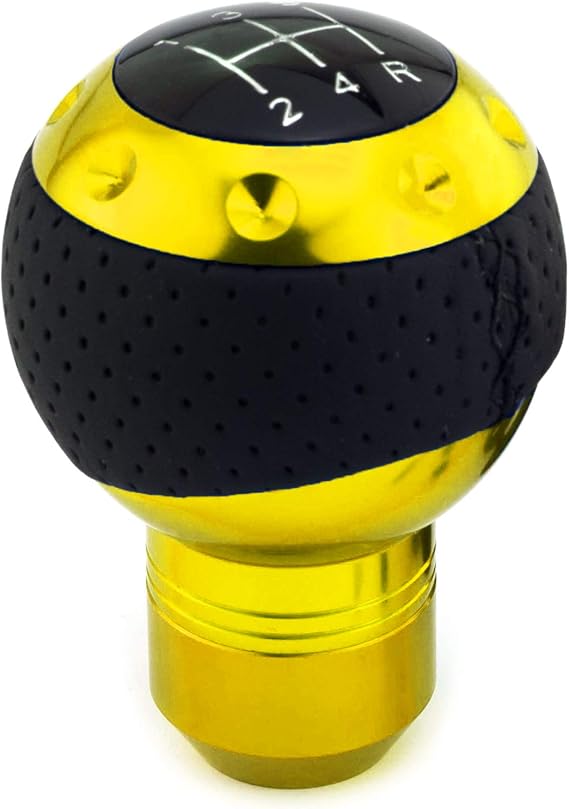 5 Speed Gear Shifter Knob, Leather Covered Aluminum Manual Car Stick Shift Handle Fit Most MT Transmissions, Yellow