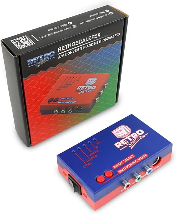 RetroScaler2x AV/SV/YPBPR to HDMITM Converter, NTSC/PAL Support (Blue) | Support Line Doubler,Filter,Smooth,Pass-Through Modes,No Lag,Compatible with PS1/2 N64 Dreamcast Saturn MD NGC SNES and More