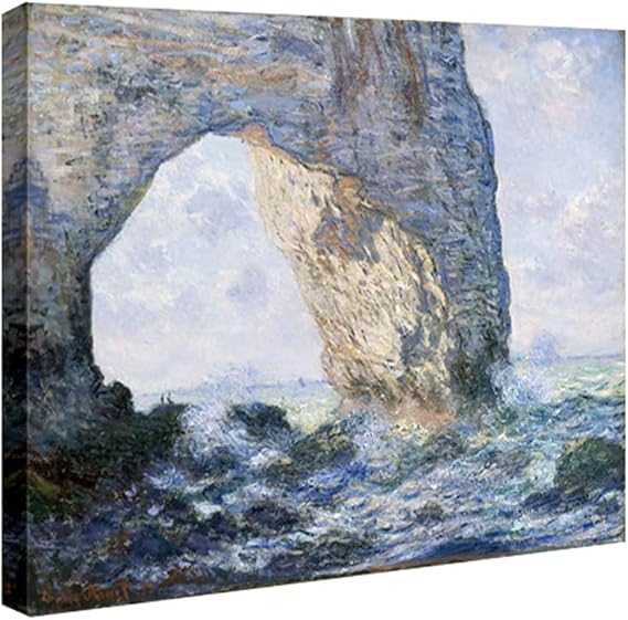Wieco Art The Manneporte Canvas Prints Wall Art of Claude Monet Famous Oil Paintings Reproduction Classic Seascape Sea Beach Pictures Artwork Ready to Hang for Bedroom Bathroom Home Office
