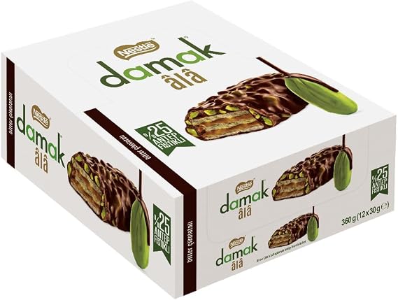 Nestlé Damak Ala Bitter Çikolata Kaplamalı Antep Fıstıklı Gofret 30 Gram x 12