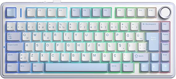 Aula F75 Mekanik RGB TKL GrayWood V4 Switch Kablosuz Makrolu Hot Swap Türkçe Q Klavye Buz Mavisi