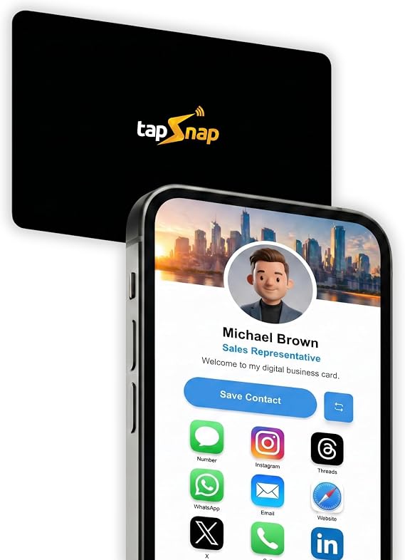 Digital Business Card - No Subscription, Unlimited Tap Sharing - NFC + QR - Compatible with iPhone & Android - Custom Business Card (Black)