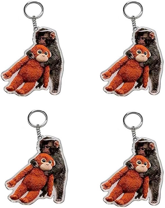 Punch Hugging Monkey Keychain, 2d Cute Monkey Hanging Keychain, Acrylic Key Chain Cute, for Animal Lovers, 4pcs