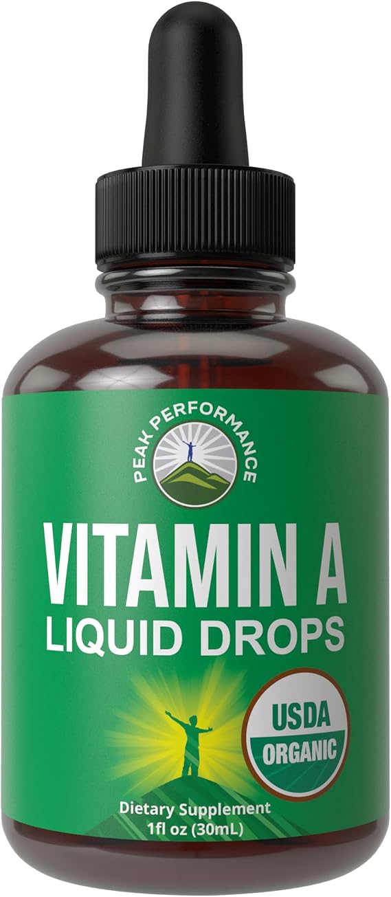 USDA Organic Vitamin A Liquid Drops Supplement - Vegan High Bioavailability for Eye, Skin + Bone Health - for Adults, Men, Women, Kids - Vit A Oil Retinyl Palmitate - Gluten Free, Zero Sugar 1 fl oz