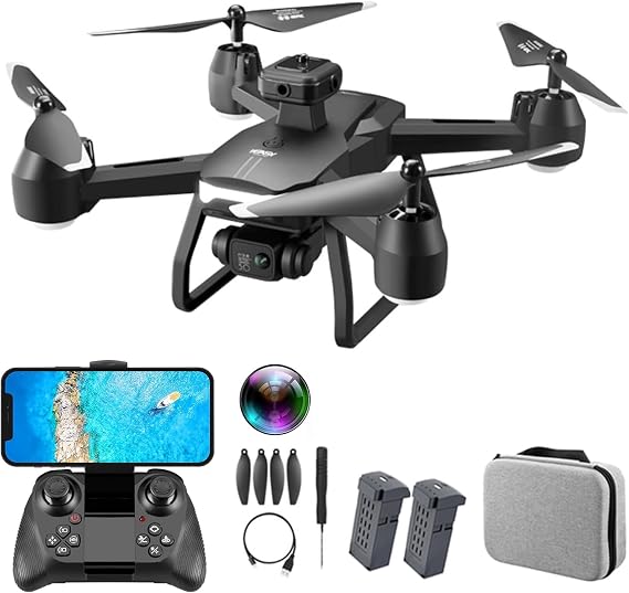 Drones with Camera for Adults 6K Foldable Headless Drone with Obstacle Avoidance Function Optical Flow Positioning Gesture Photography with Storage Bag 2 Battery