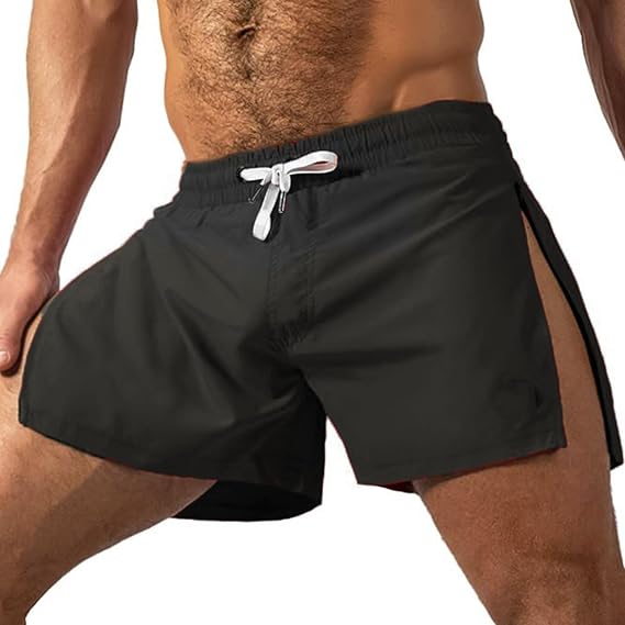 Mens Quick Dry Gym Workout Shorts Low Waist Side Split Breathable Drawstring Athletic Running Shorts