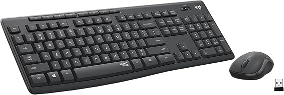Logitech MK295 Full Size Silent Wireless Keyboard Mouse Combo - Graphite | Full size keyboard with SilentTouch technology, compact ambidextrous mouse with silent click switches, Windows compatible