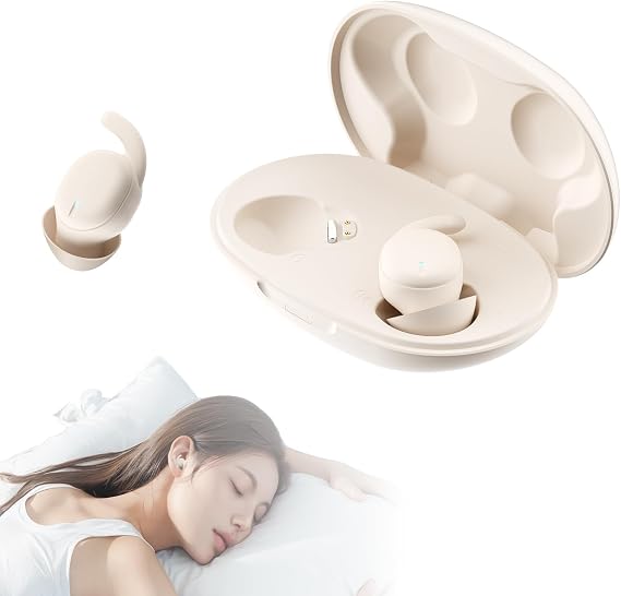 Invisible Sleep Earbuds, Bluetooth, Noise Reduction, Touch Control, 6H Playtime, Timer, Music and Sleep Mode, Sleeping Buds for Side Sleepers Ivory