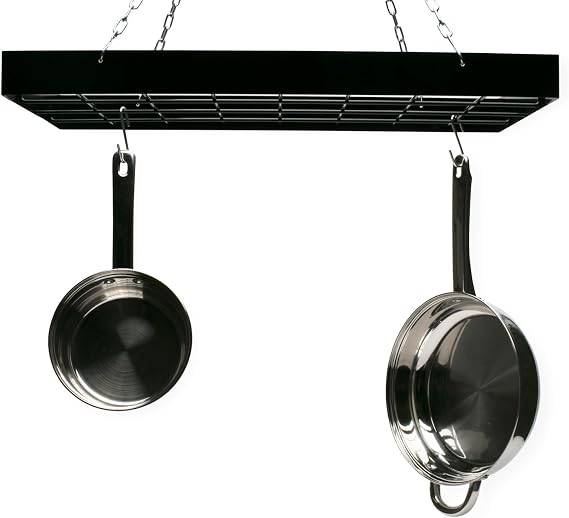 Fox Run Kitchen Pot Hanging Rack, Rectangular Rack with Chains and 6 Hooks