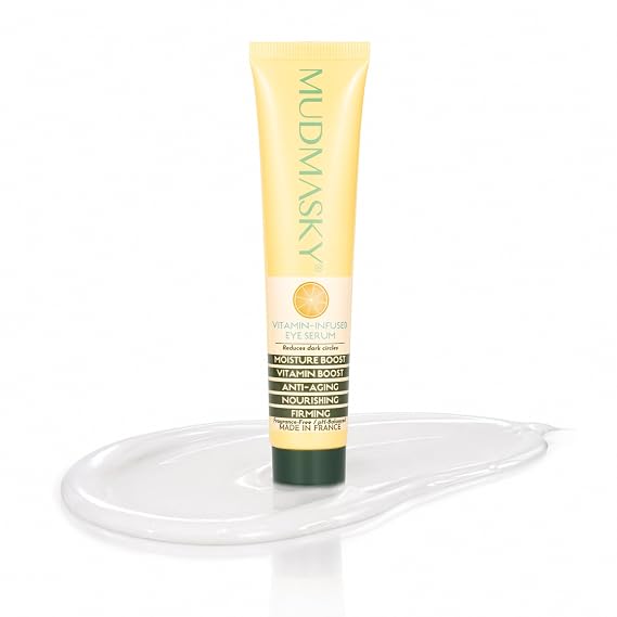 MUDMASKY Vitamin-Infused Eye Serum 1.0 FL. OZ. - MADE IN FRANCE - with Vitamin C & K, Reduces Dark Circles, Firms, Moisturizes, Hydrates, Restores Youthful Skin, Eye Care for All Skin Types