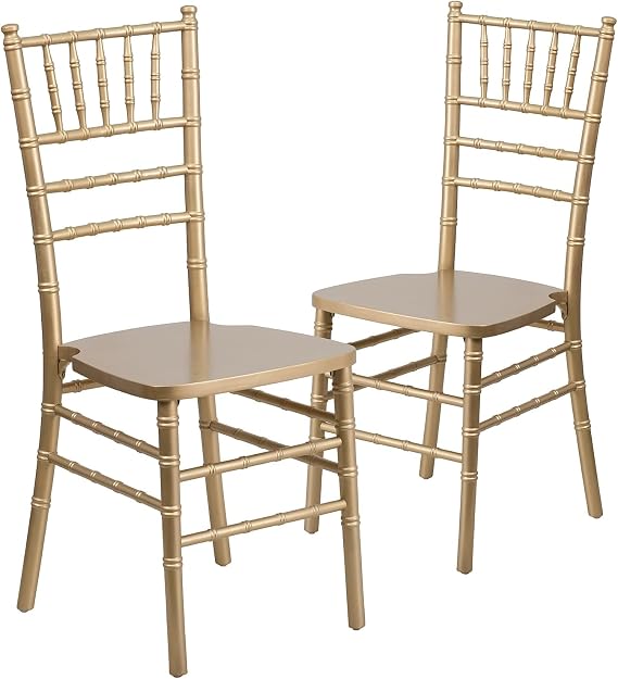 Flash Furniture Hercules Series Chiavari Chairs for Formal Events and Banquets, Commercial/Residential All-Occasion Event Chairs, Set of 2, Gold
