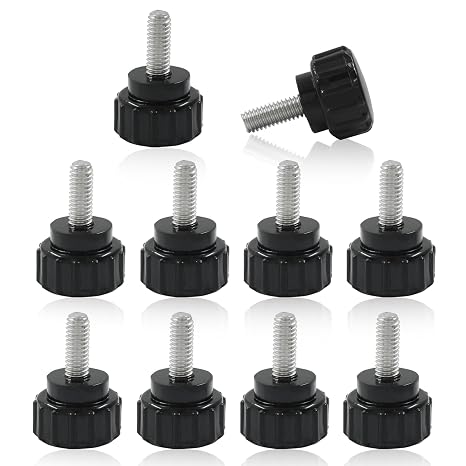 M4 x 10mm Thread Knurled Thumb Screws, 10Pcs, Black | Galvanized Iron, Screw On Type, Clamping Knob Grip, Clamping Screws Grip Knobs