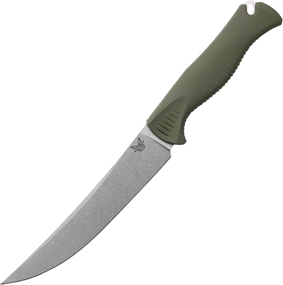 Benchmade - Meatcrafter Fixed Blade Knife with Dark Olive Santoprene Handle, 6" Trailing Point (15500-04)
