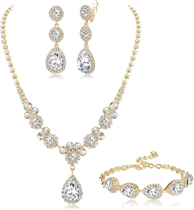 Jstyle Silver Wedding Jewelry Sets for Brides, Necklace and Earring Set