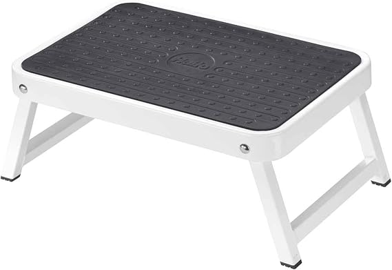 Hailo OneStep | Steel Step | One Large Step with Non-Skid mat | Folding Safety Mechanism with Unlocking Button | Easy Storage | Lightweight | White | 330 lb Capacity, 6.3 in Height, 1.4 in Slim Depth, 17 x 10 in Platform, Kitchen And Bathroom Use