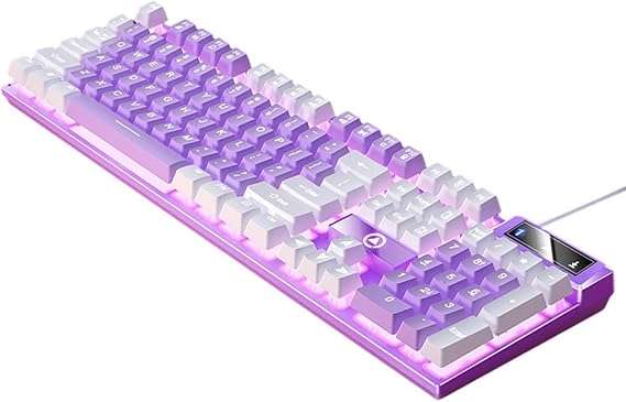 Mechanical Gaming Keyboard USBLED Lighting, Gaming Office Purple White, Purple White