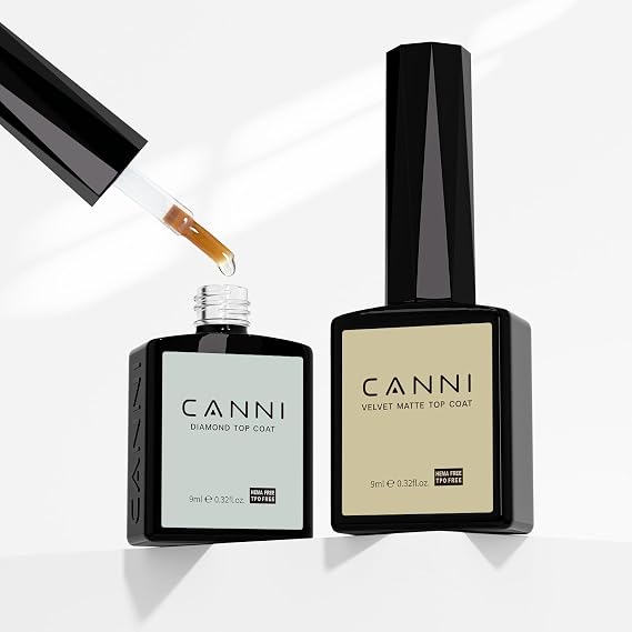 CANNI Matte & Glossy Gel Top Coat Set 2PCS 9ml No Wipe UV LED Nail Gel | Mirror Shine Velvet Finish Chip Resistance Self-Leveling Bubble-Free Easy Soak Off Professional Quality