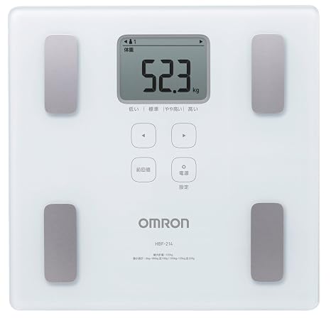 Omron HBF-214-W Weight Body Composition Meter, Body Scan, White, Thin Design, 1.1 inches 28 mm Thick, Large Letter Display