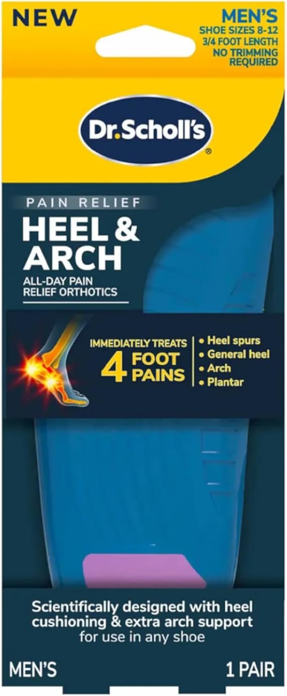 Dr. Scholls Pain Relief Heel & Arch All-Day Orthotics for Men, Treats Heel Spurs, Arch and Plantar Pain, 1 Pair