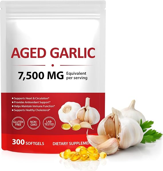 Organic Aged Garlic Extract Capsules 7,500mg Fresh Garlic Equivalent, Aged Garlic Supplements, 24-Month Low-Temp Aging, Support Heart Health, Immune Boost Antioxidant Benefits, Natural Garlic Aroma