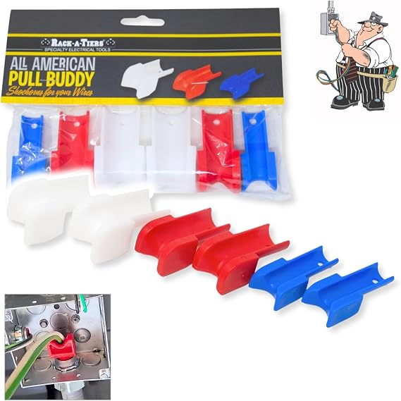 Rack-A-Tiers Pull Buddy - 6-Pack Wire Pulling Guides, 3-Sizes, Conduit Pulling Bushings, Cable Entry and Exit Grommet, Edge Protector, Prevent Wire Damage, Electrical Box Cable Pulling Tool (42000)