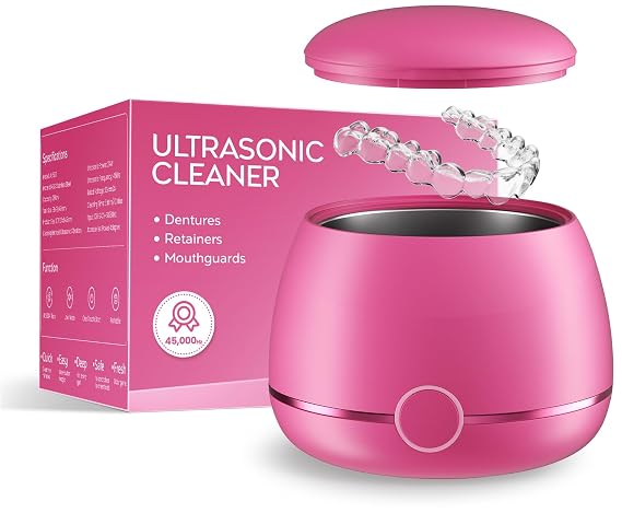 Dental Ultrasonic Retainer Cleaner Machine: Nicwell 200ML Dental Cleaning Pod for Denture, Mouth Guard, Night Guard, Braces, Tray, Aligner 45kHz Cleaner with Protection Design & Digital Timer