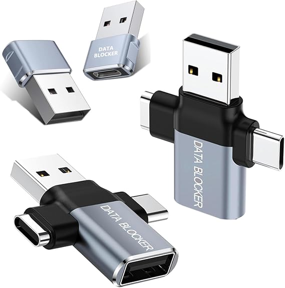 Data Blocker, USB C Data Blocker for iPhone 15 16 & Any USB C Mobile Phone Charging, Protect Against Juice Jacking, Hack Proof 100% , USB Data Blocker Adapter (4-Pack) (4 Pack Grey)