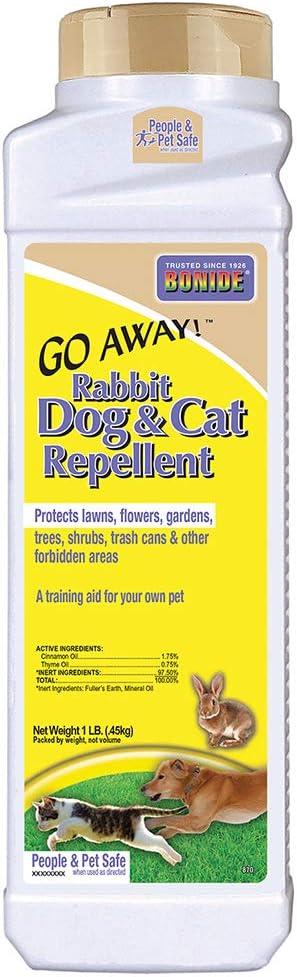 Bonide Go Away! Rabbit, Dog, Cat Repellent Granules, 1 lb Ready-to-Use, Keep Dogs off Lawn, Garden, Mulch & Flower Beds | Ready-to-Use, Keep Dogs off Lawn, Garden, Mulch & Flower Beds