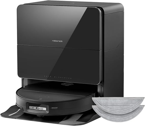 roborock Saros 10 Robot Vacuum and Mop Black with 2 Pack Microfiber Mop Cloths