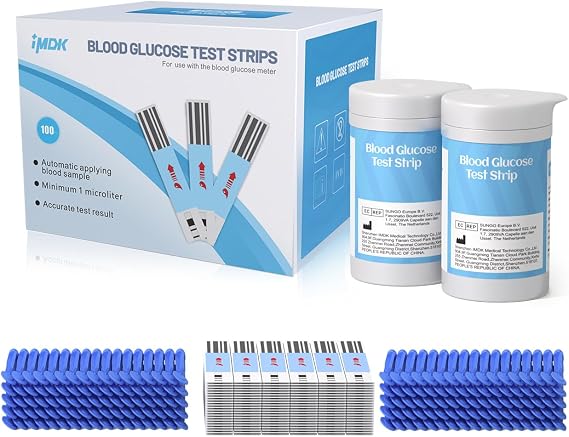 IMDK GLU-T1 Blood Glucose Test Strips for use with IMDK Diabetes Sugar Testing Meter (No Coding Required, 100 Count) White