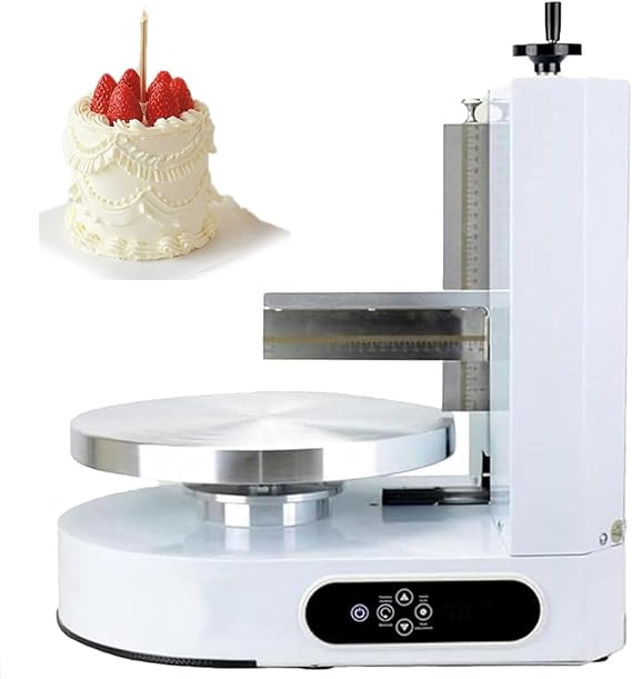 Cake Cream Spreading Coating Smearing Machine Birthday Cake Cream Smooth Coating Decoration Machine Cream Spreader for 4-12inch Cake, Turnable Dia35cm(13.78in),White-220V