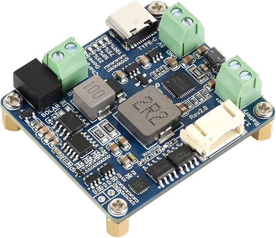 Waveshare Solar Power Manager Module (D), Solar Charge Controller USB, Supports 6V~24V Solar Panel And Type-C Power Adapter, 5V/3A Regulated Output, without Battery Holder (Batteries Are Not Included)