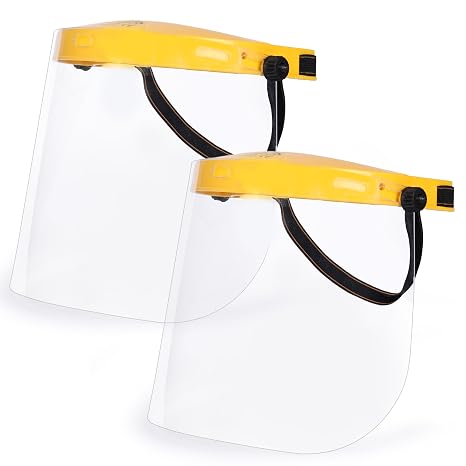 Clear Protective Face Shield Mask, Polycarbonate Visor, 2 pack | Adjustable Elastic Headband, Reusable & Lightweight Full Face Protection, Yellow