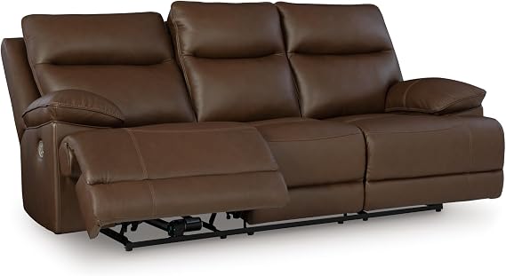 Signature Design by Ashley VonRyan Power Reclining Sofa, Top Grain Leather Seating, Zero-Gravity Recliner Couch, Living Room Furniture, Tobacco Brown, 92-Inch