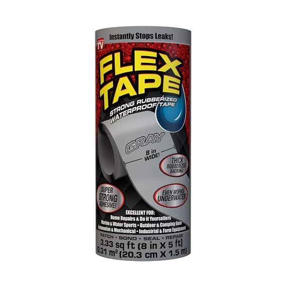 Flex Tape Rubberized Waterproof Tape, 8" X 5', Gray, 2.6 Lb, (TFSGRYR0805)