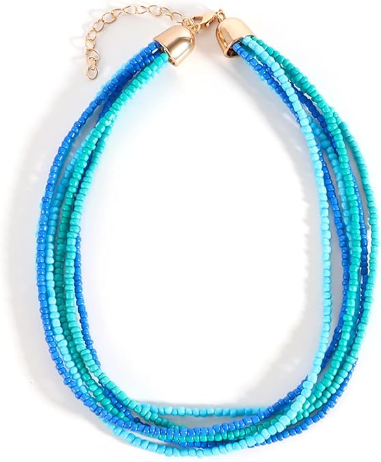 Handmade Colorful Multi-layered Multi Strand Seed Beaded Stackable Bohemian Braided Choker Necklaces for Women Summer Hawaiian Beach Holiday Boho Statement Jewelry