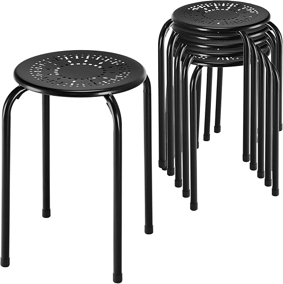 Giantex Stackable Stools Set of 6, No Assembly 17.5" Height Stacking School Chairs for Kids Adults, Portable Metal Nesting Stools, Flexible Seating for Classroom Middle School, Office, Small Space