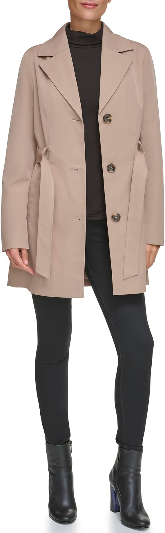 Kenneth Cole Women's Belted Trench Coat With Waist Tie Belt and Notch Collar