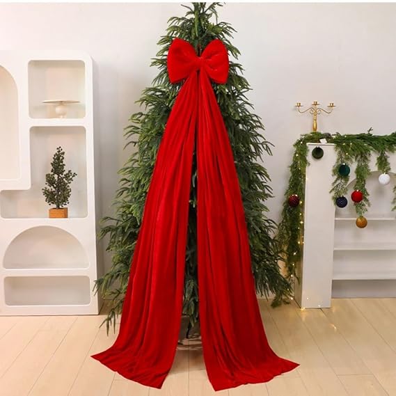 Christmas Decoration Plush Bowknot Large Velvet Bow for Christmas Tree, Suitable for Christmas Tree and Party (Red)