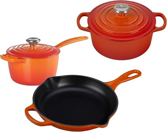 Le Creuset 5 Piece Enameled Cast-Iron SS Knob Condo Cookware Set (Flame)