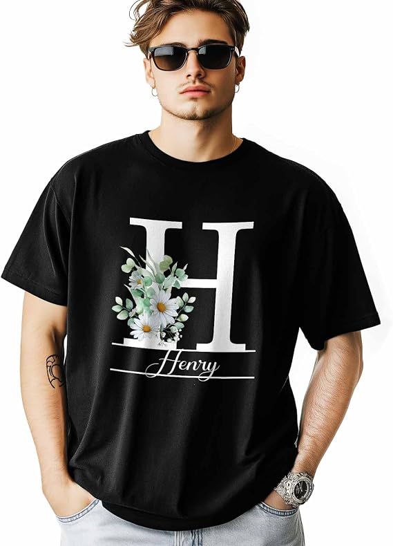 Men T-Shirt,Short Sleeve Crewneck Tee Shirt Letter Custom H Casual T Shirts for Mens