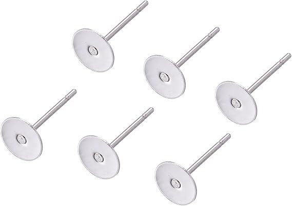 Craftdady 500 Pieces Stainless Steel Flat Round Blank Peg Earrings Posts Flat Pad Ear Stud Components Earring Making Findings (12x6mm, Pin: 0.6mm)